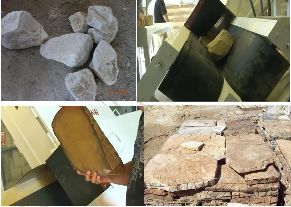 Travertine cut by thin stone veneer saws cutter Travertine cut by thin stone veneer saws cutter